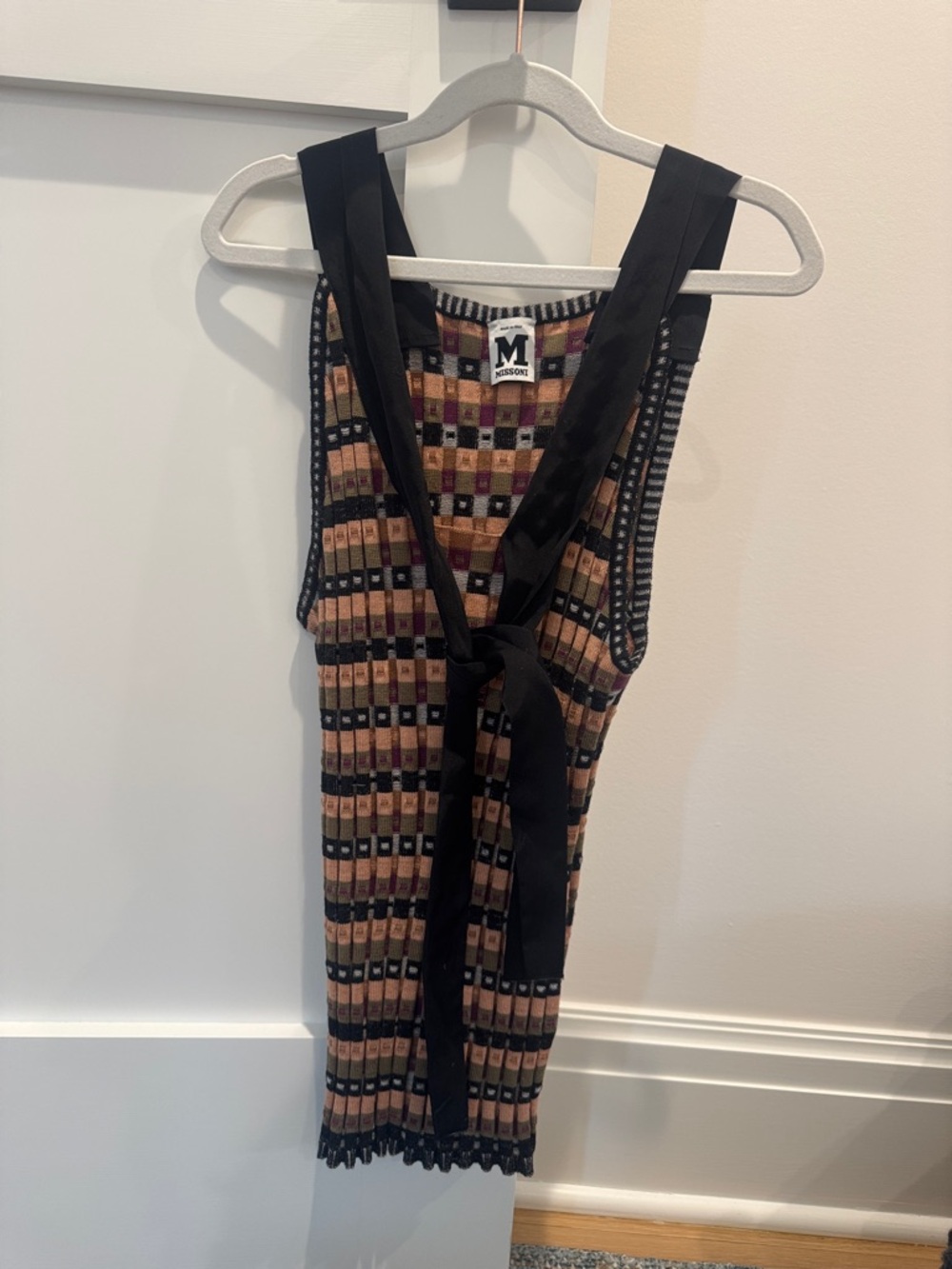 Missoni Peach, Burgundy & Black Geometric Knit Top